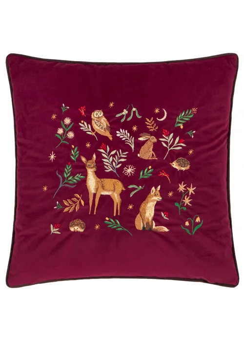 Furn Berry Woods 45x45 Velvet Cushion Burgundy - 45cm x 45cm Image 2