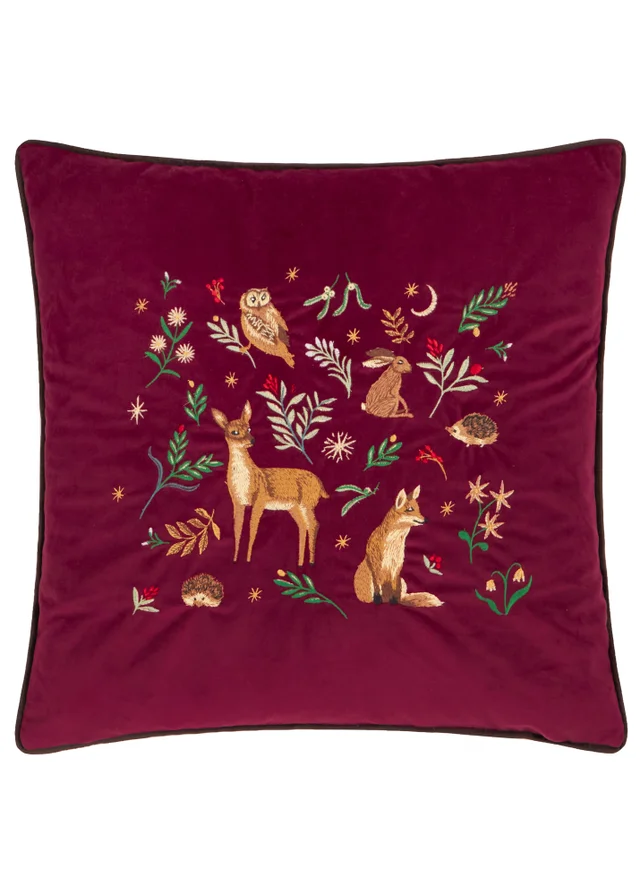 Furn Berry Woods 45x45 Velvet Cushion Burgundy