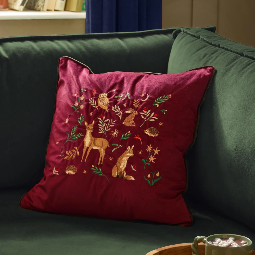 Furn Berry Woods 45x45 Velvet Cushion Burgundy - 45cm x 45cm Image 1