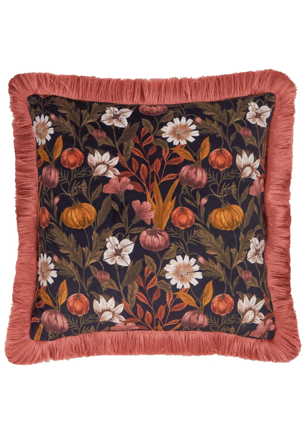 Wylder Autumn Garden 45x45 Fringed Velvet Cushion Burnished Rose/Moss - 45cm x 45cm Image 2