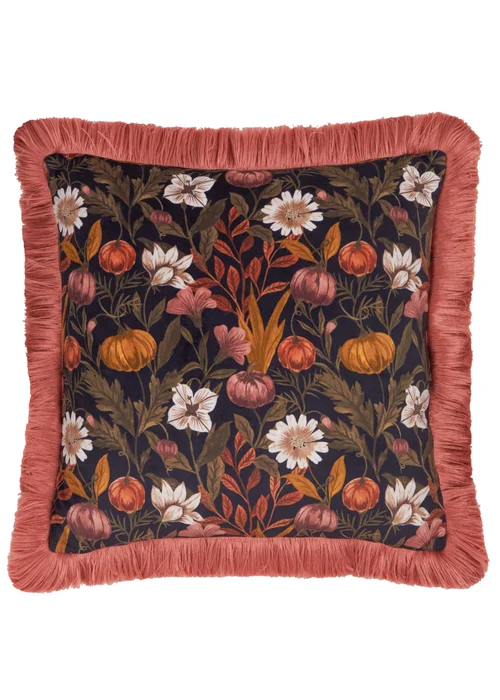 Wylder Autumn Garden 45x45 Fringed Velvet Cushion Burnished Rose/Moss - 45cm x 45cm Image 2