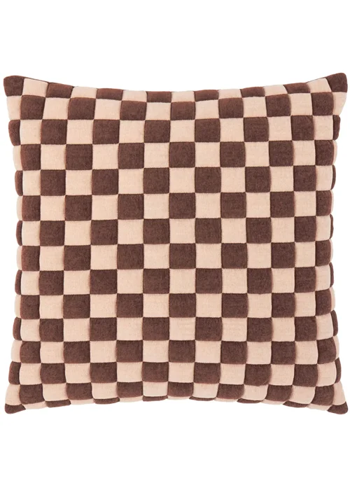Furn Softie 50x50 Checkerboard Quilted Cushion Chocolate / Sand - 50cm x 50cm Image 2