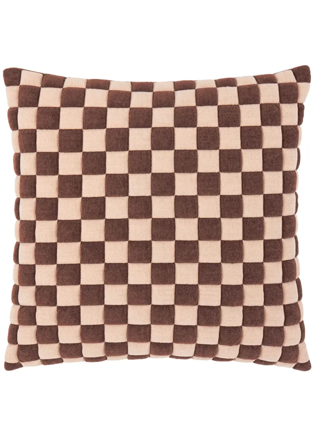 Furn Softie 50x50 Checkerboard Quilted Cushion Chocolate / Sand