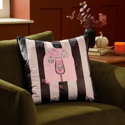 Furn Spooky Spritz 45x45 Velvet Halloween Cushion Pink/Mono - 45cm x 45cm Image 1