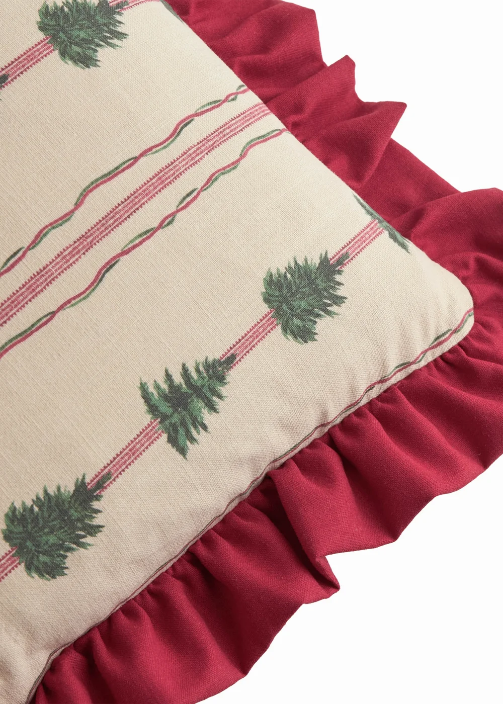 Wylder Spruce Stripes 30x50 Christmas Cushion Linen/ Dark Red - 30 x 50cm Image 3