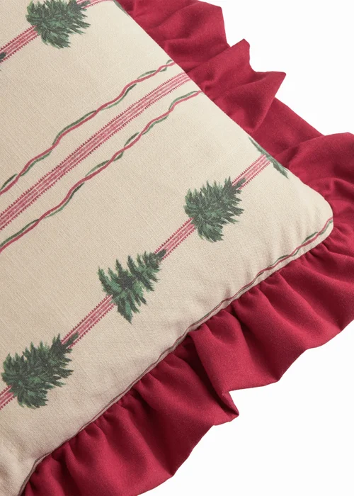 Wylder Spruce Stripes 30x50 Christmas Cushion Linen/ Dark Red - 30 x 50cm Image 3