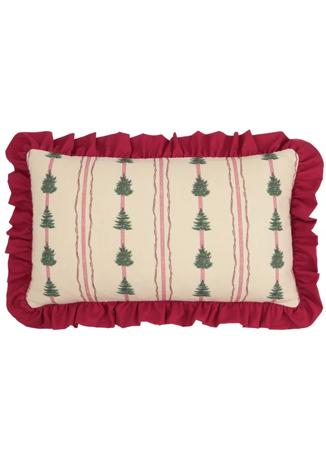 Wylder Spruce Stripes 30x50 Christmas Cushion Linen/ Dark Red