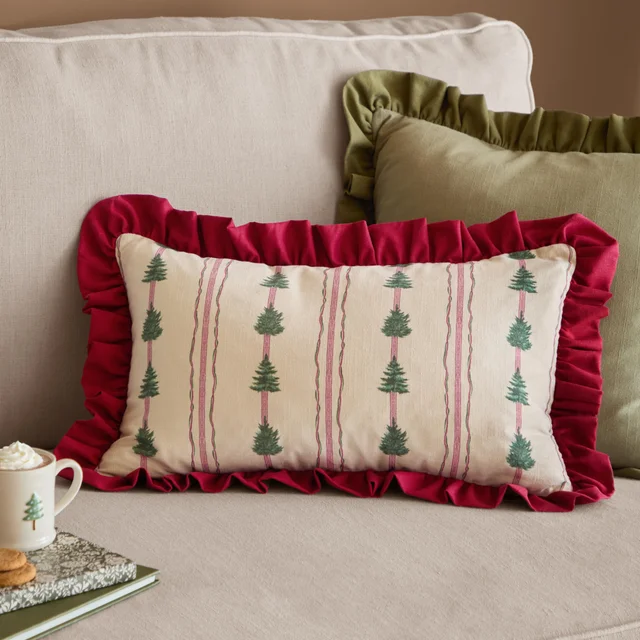 Wylder Spruce Stripes 30x50 Christmas Cushion Linen/ Dark Red