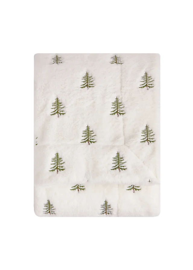 Furn Winter Pines 130x180 Fleece Throw Ecru