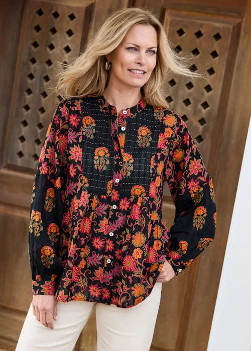 Cotton Traders Black Boho Print Blouse - 12 Image 2