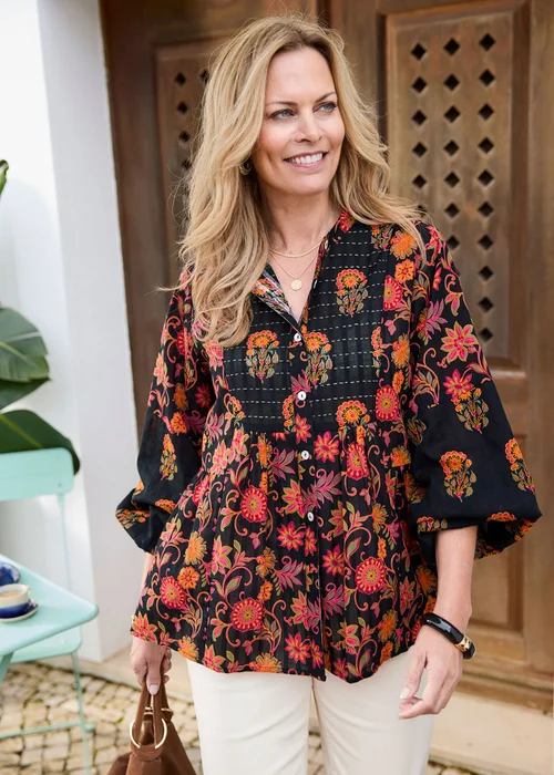 Cotton Traders Black Boho Print Blouse - 12 Image 1