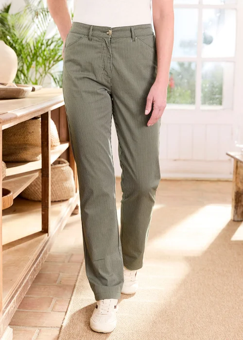 Cotton Traders Khaki Classic Straight Leg Chino Trousers - 14/L27 Image 2