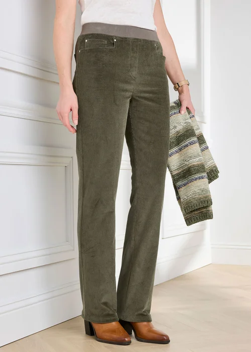 Cotton Traders Deep Khaki Premium Pull On Cord Trousers - 10/L27 Image 1