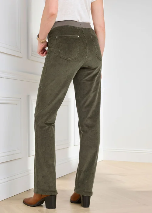 Cotton Traders Deep Khaki Premium Pull On Cord Trousers - 10/L27 Image 2