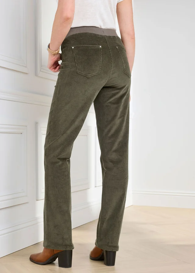 Cotton Traders Deep Khaki Premium Pull On Cord Trousers