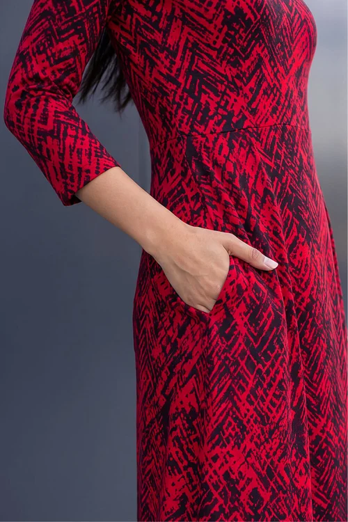 Roman Red Abstract Side Ruched Midi Dress - 12 Image 4