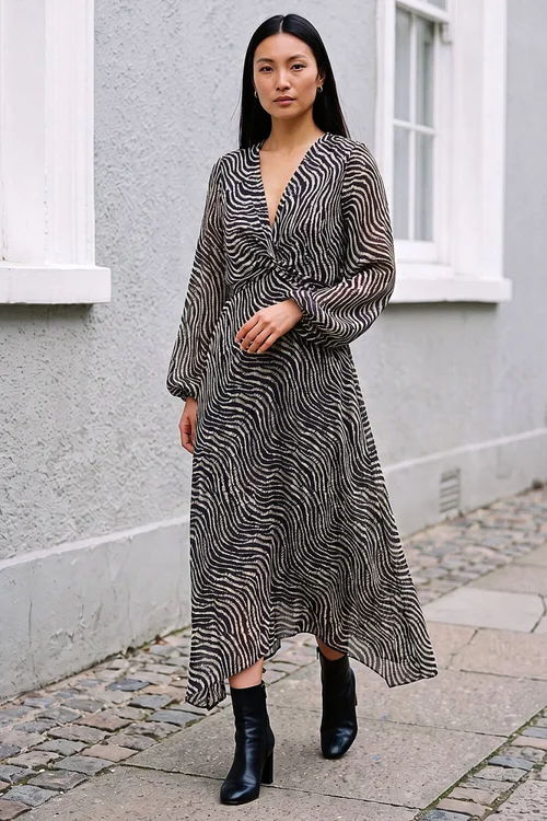 Roman Black Animal Twist Front Dress - 20 Image 1