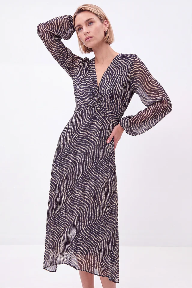 Roman Black Animal Twist Front Dress