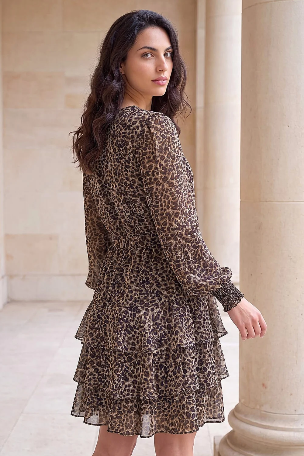 Dusk Camel Animal Print Tie Waist Dress - 8 Image 3