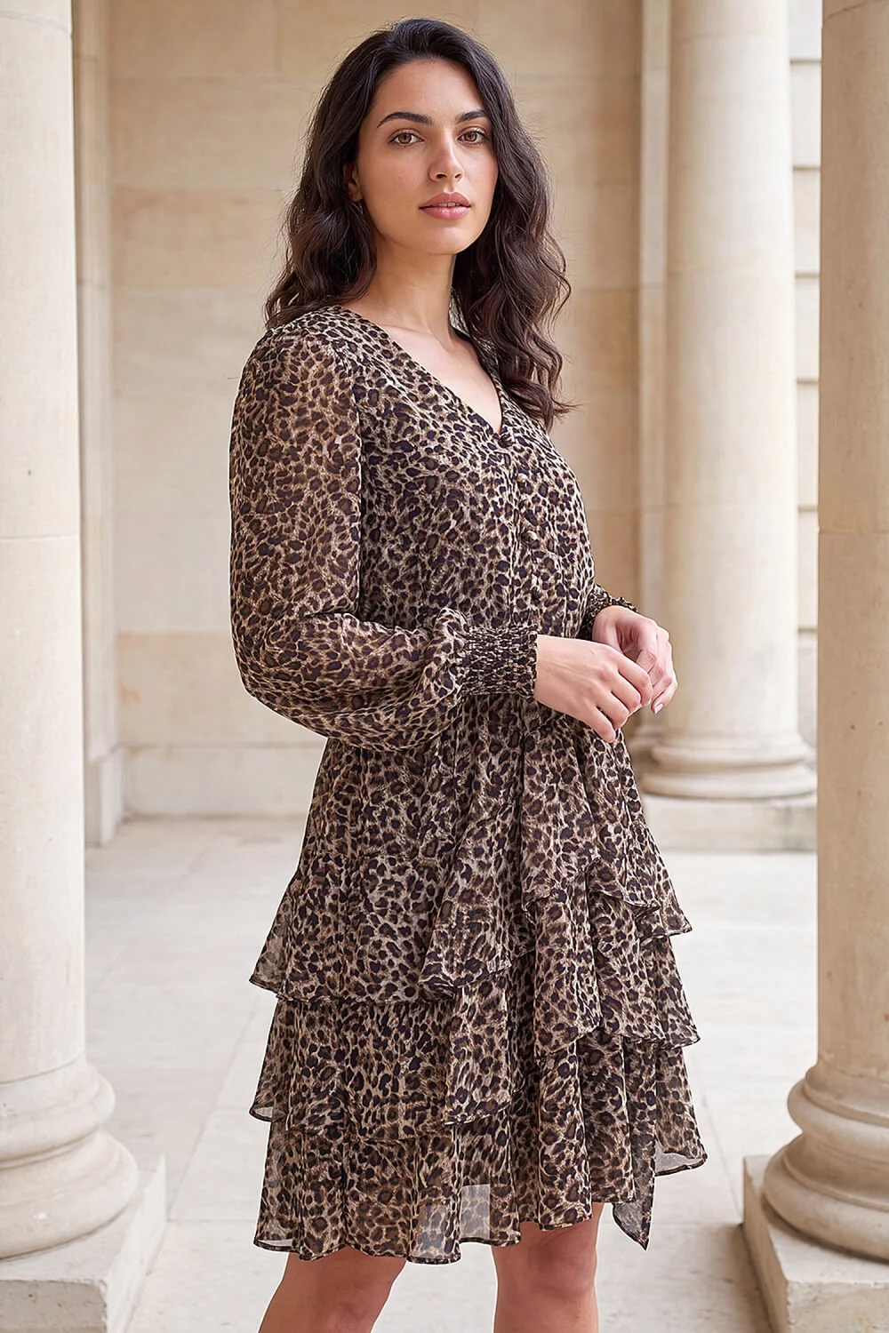 Dusk Camel Animal Print Tie Waist Dress - 8 Image 2