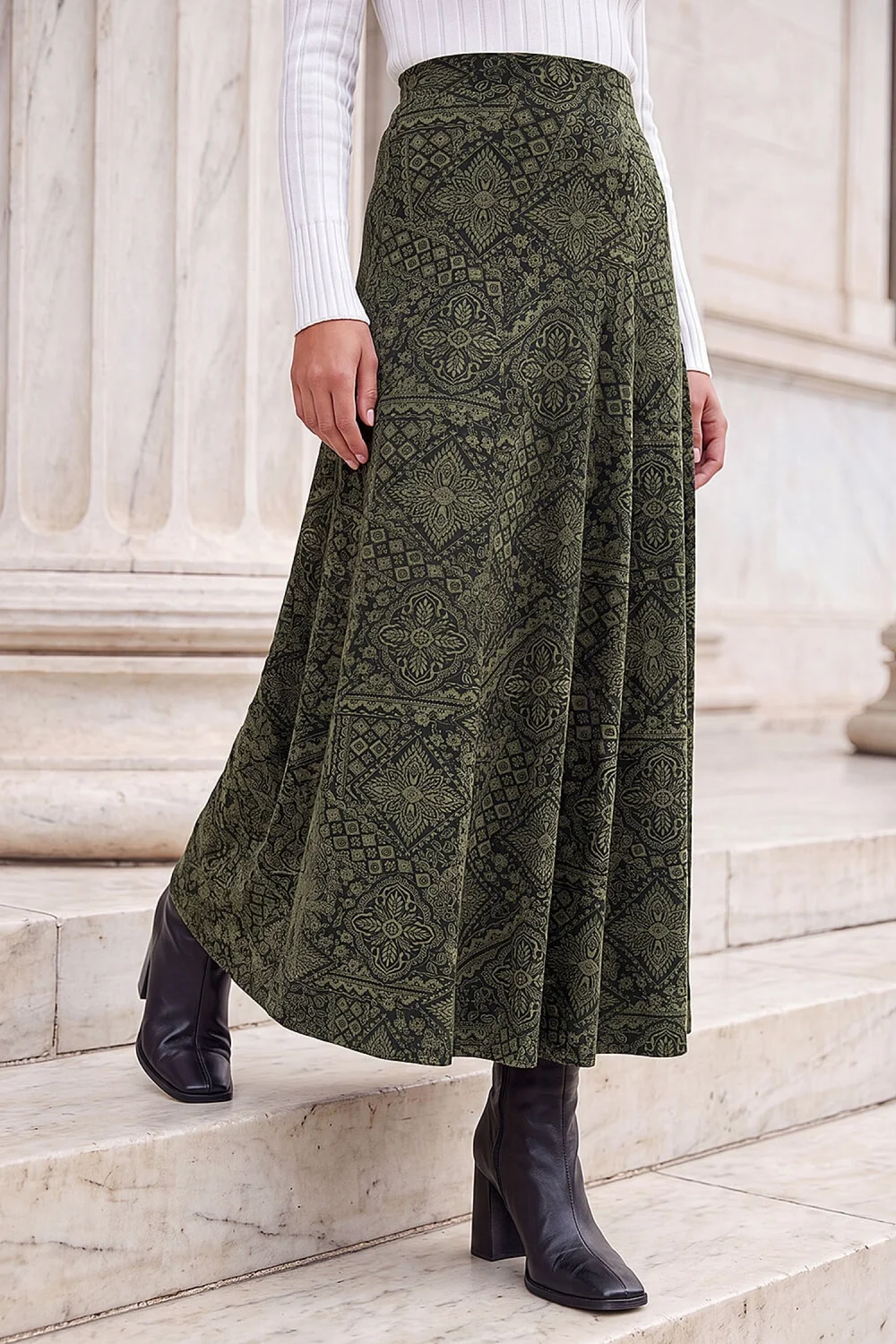 Roman Khaki Abstract Midi Skirt - 10 Image 1