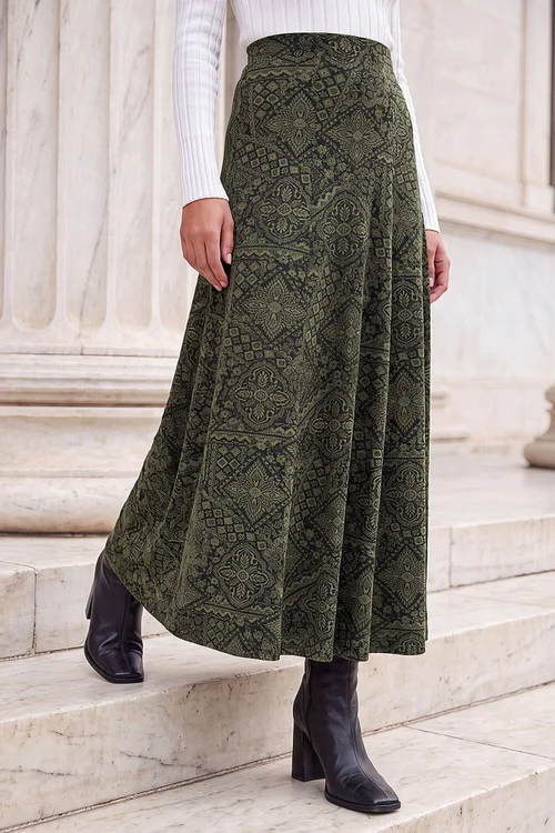 Roman Khaki Abstract Midi Skirt - 10 Image 1