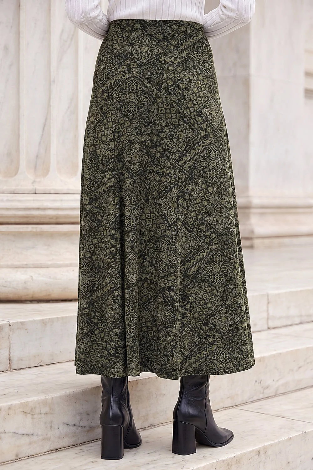Roman Khaki Abstract Midi Skirt - 10 Image 3