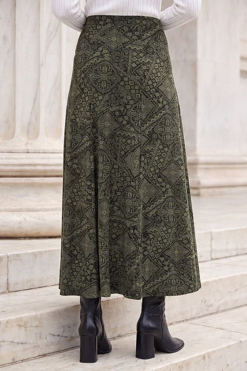 Roman Khaki Abstract Midi Skirt - 10 Image 3