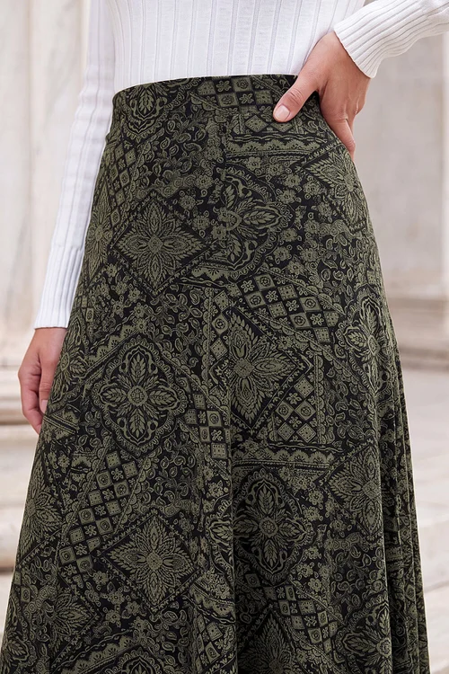 Roman Khaki Abstract Midi Skirt - 10 Image 4