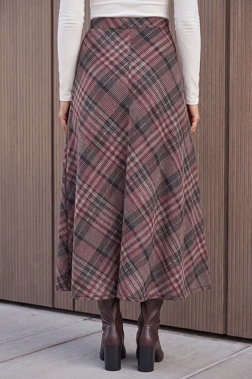 Roman Wine Check Print Midi Skirt - 14 Image 3