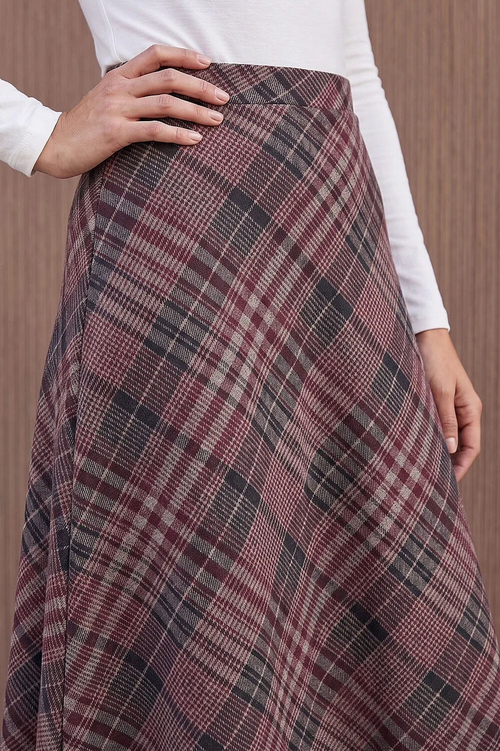 Roman Wine Check Print Midi Skirt - 14 Image 4