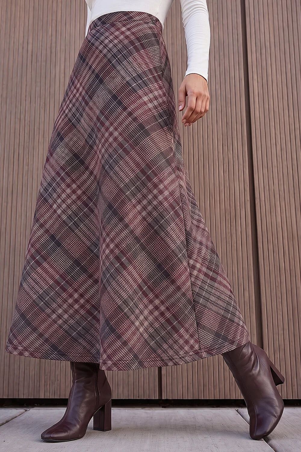 Roman Wine Check Print Midi Skirt - 14 Image 1