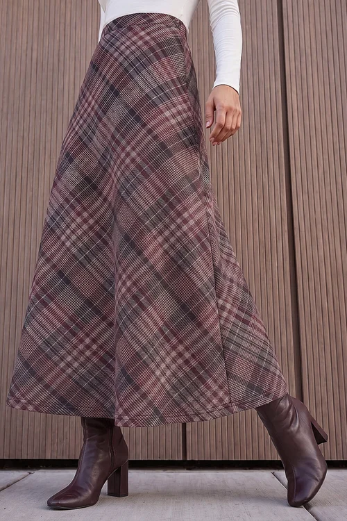 Roman Wine Check Print Midi Skirt - 14 Image 1