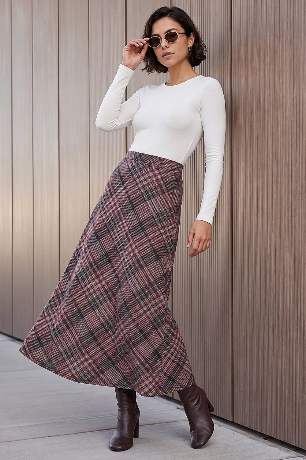 Roman Wine Check Print Midi Skirt - 14 Image 2