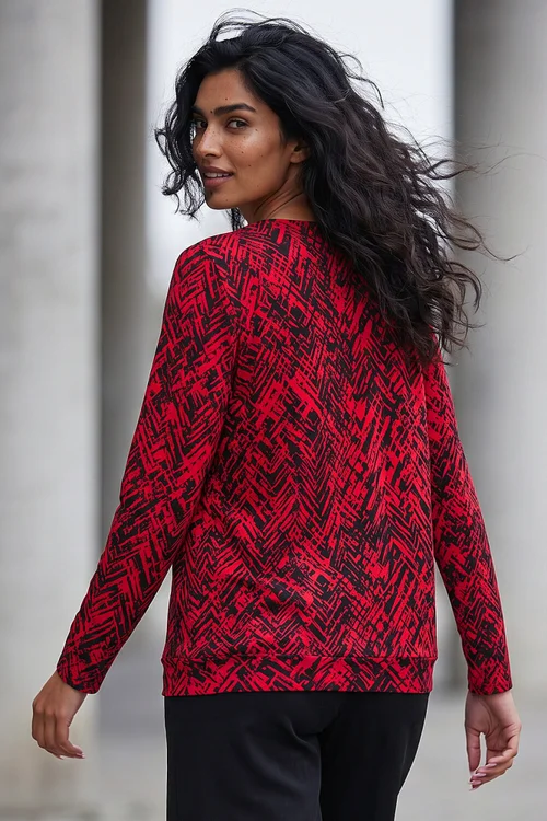 Roman Red Abstract Print Banded Hem Top - 20 Image 2