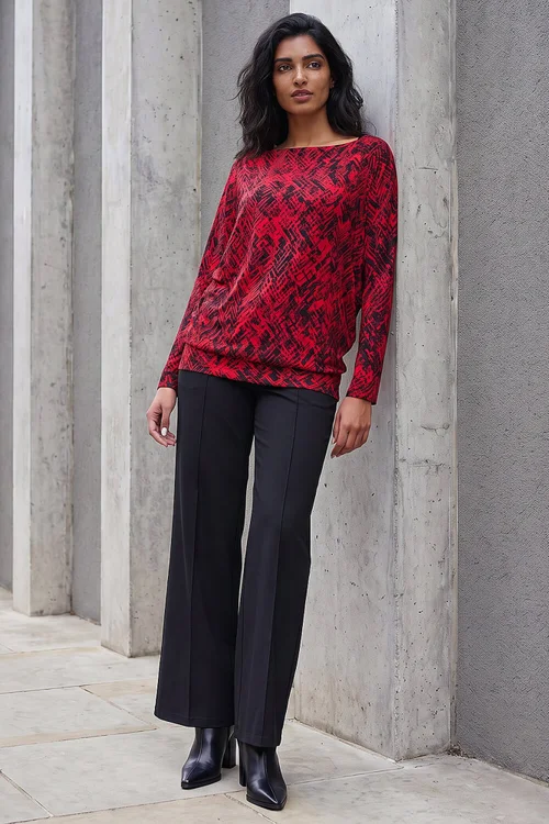 Roman Red Abstract Print Banded Hem Top - 20 Image 3