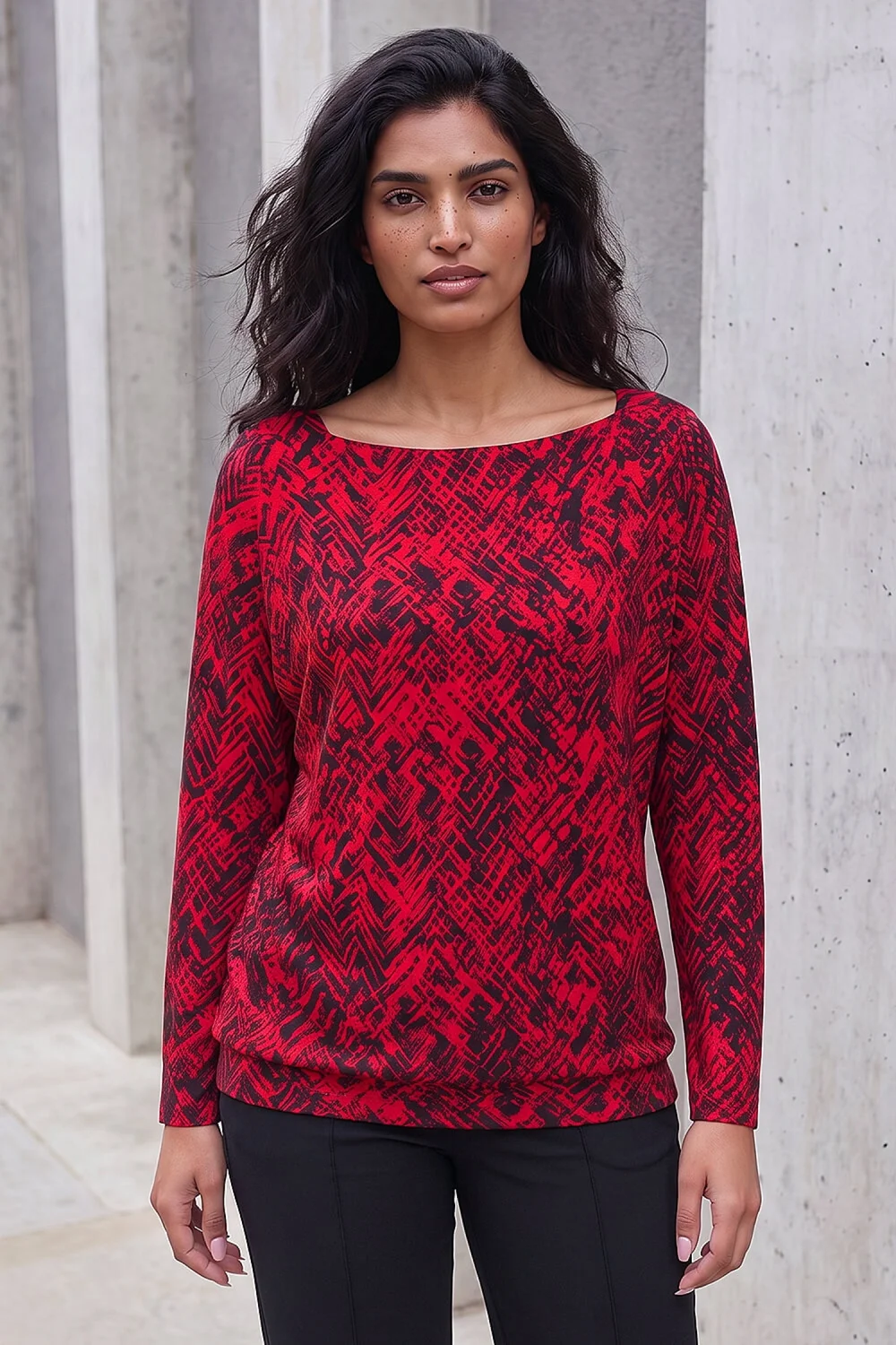 Roman Red Abstract Print Banded Hem Top - 20 Image 1