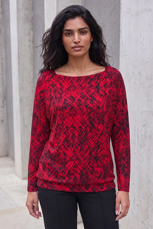 Roman Red Abstract Print Banded Hem Top - 20 Image 1