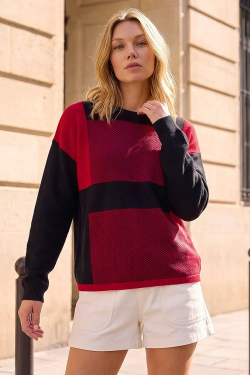 Roman Red Colour Block Knit Jumper - 12 Image 1