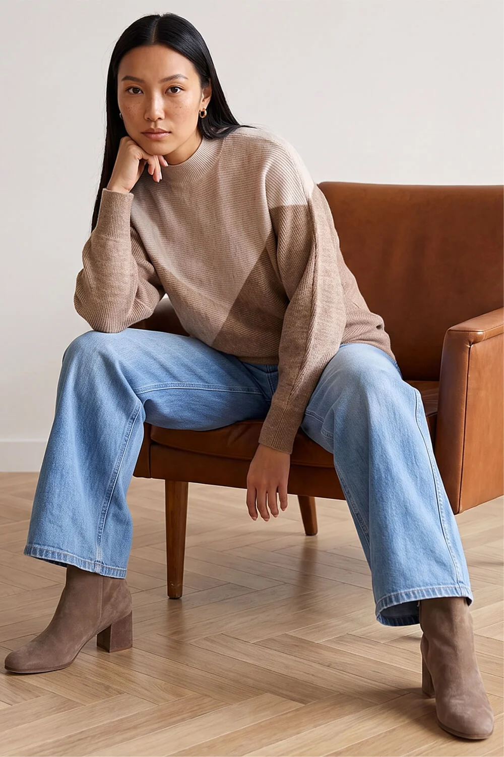 Roman Beige Colour Block Soft Knit Jumper - 16 Image 2