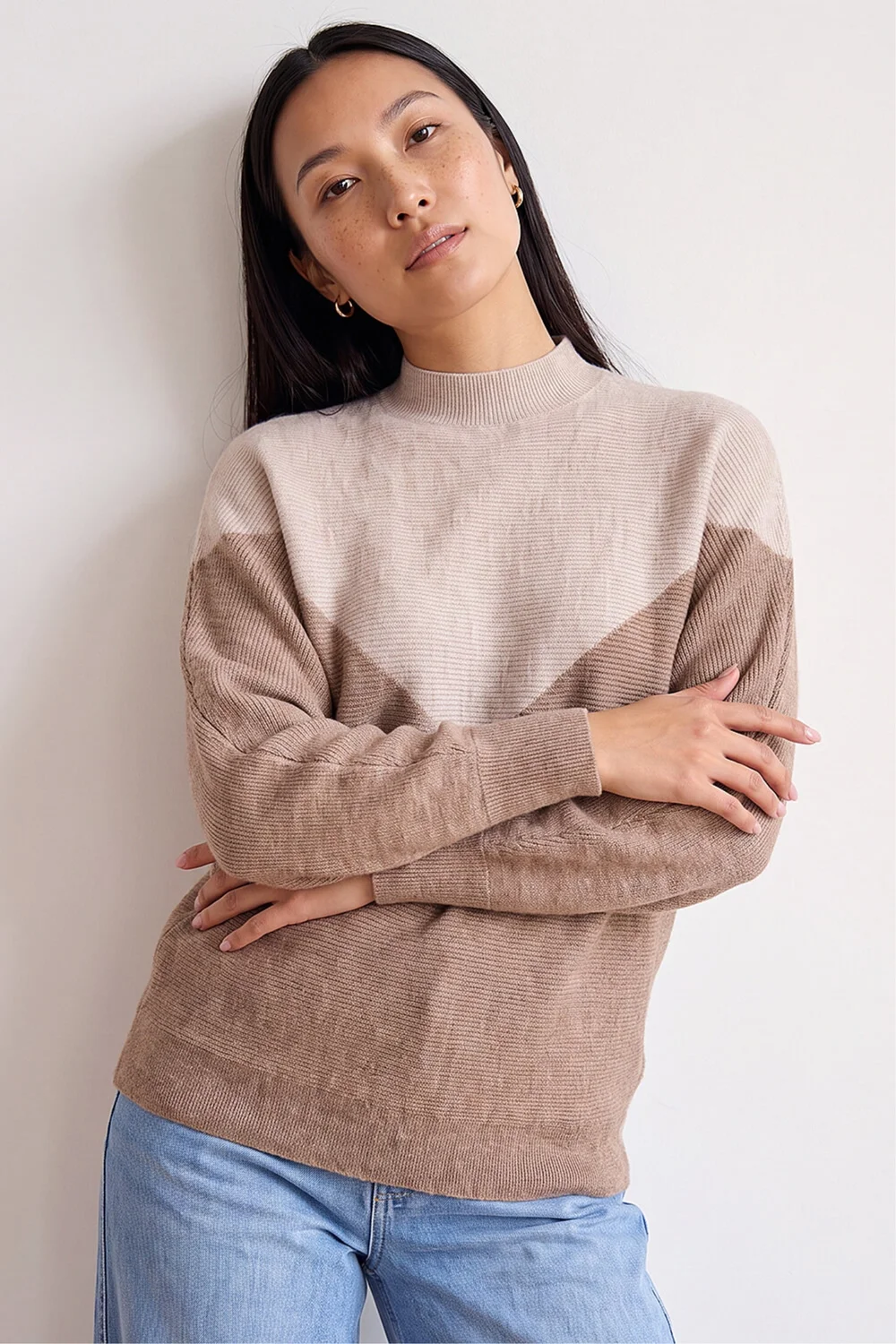 Roman Beige Colour Block Soft Knit Jumper - 16 Image 3