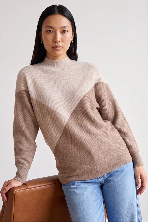 Roman Beige Colour Block Soft Knit Jumper - 16 Image 1