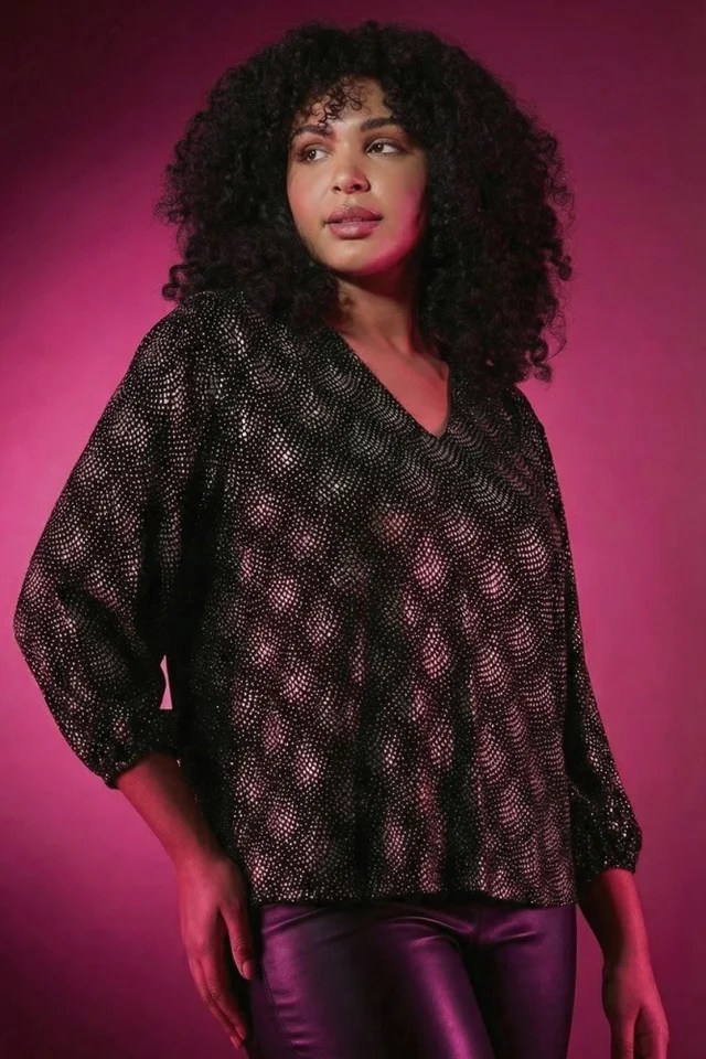 Roman Silver Curve Glitter Sparkle Tunic Top