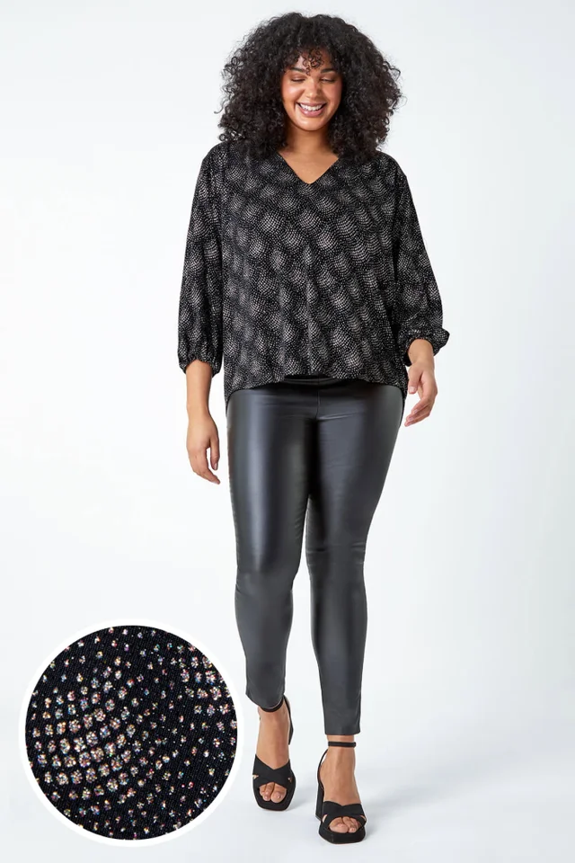 Roman Pink Curve Glitter Sparkle Tunic Top