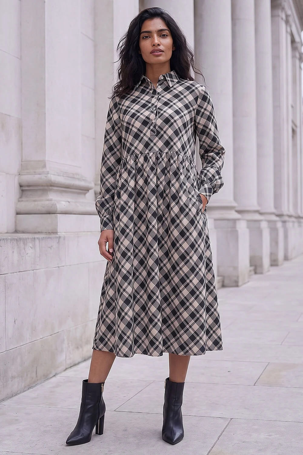 Roman Ivory Check Midi Shirt Dress - 18 Image 2