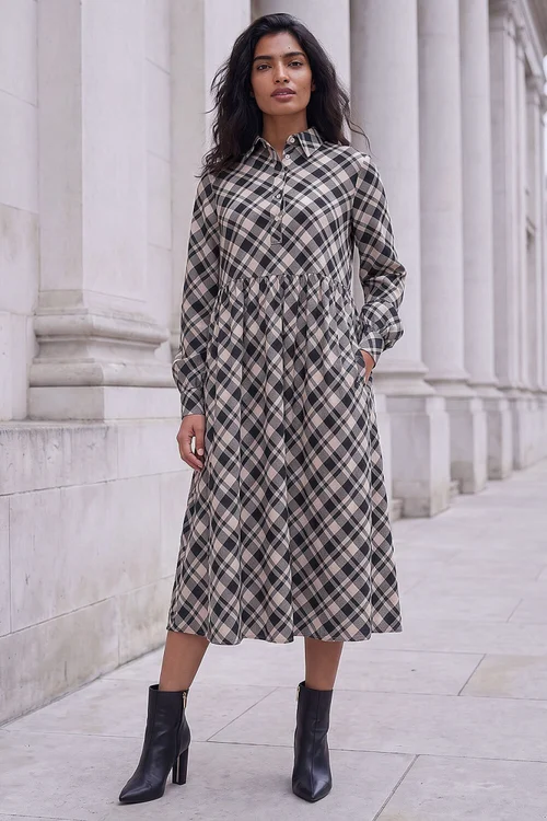 Roman Ivory Check Midi Shirt Dress - 18 Image 2