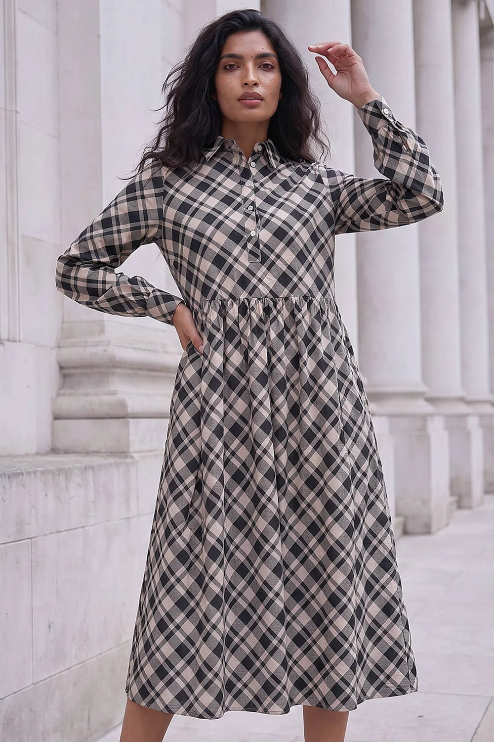 Roman Ivory Check Midi Shirt Dress - 18 Image 1