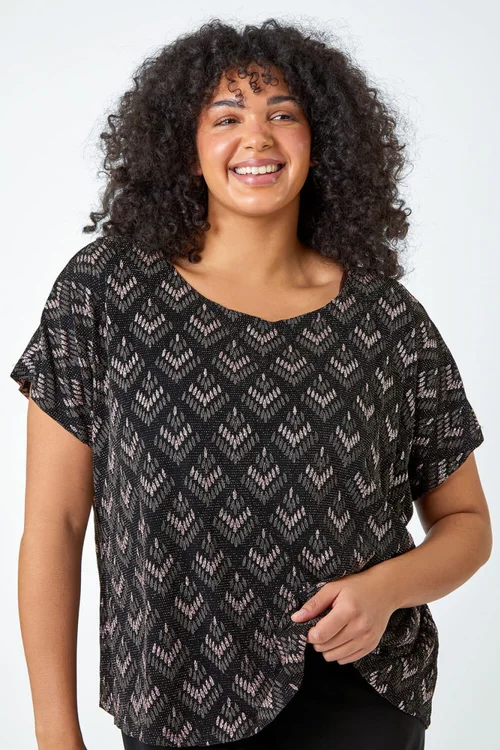 Roman Bronze Curve Glitter Embellished Contrast Stretch Shift Dress - 22-24 Image 4