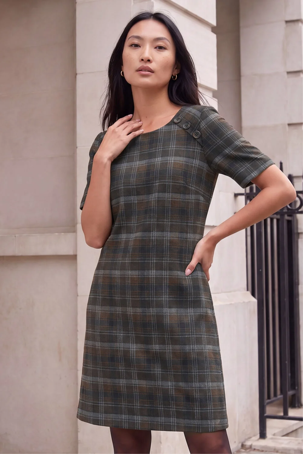 Roman Chocolate Check Button Detail Dress - 16 Image 1