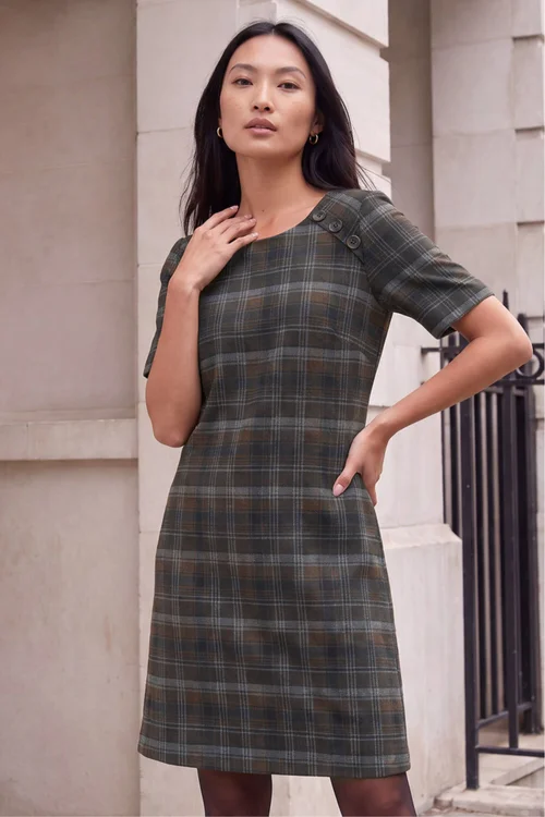 Roman Chocolate Check Button Detail Dress - 16 Image 1